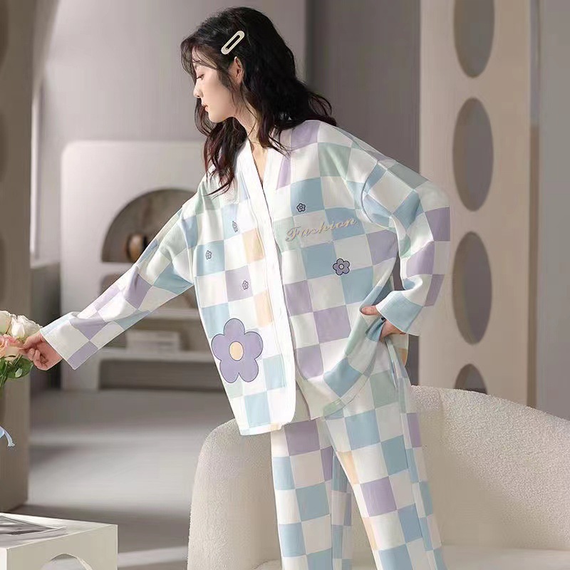 2025 pijama de perro de jade Gui primavera y otoño para mujeres manga larga dibujos animados adorables estudiantes adolescentes gran tamaño gordo mm ropa de hogar