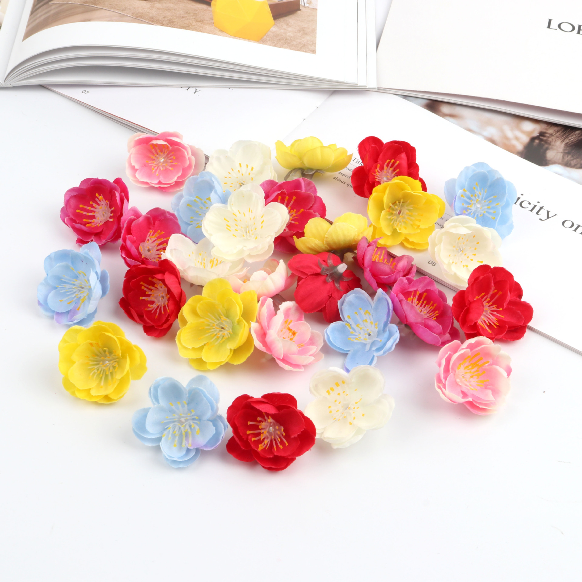 仿真花头小花朵梅花桃花3cm小梨花DIY花环草帽材料家居装饰配件