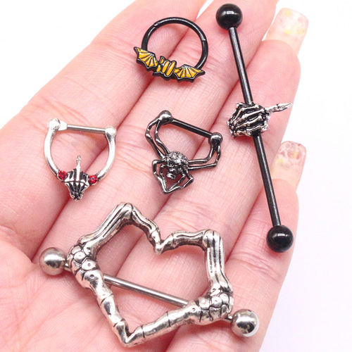 Gaby European and American cross-border bat nose ring heart-shaped breast ring chest nail skull nose ring nose decoration nose nail BR2111105