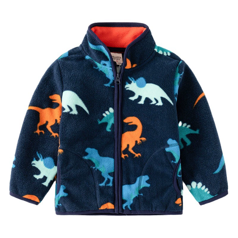 Детская флисовая куртка с принтом для мальчиков и девочек, теплый флисовый топ, осенне-зимняя одежда с кардиганом, воротником-стойкой, детская одежда.