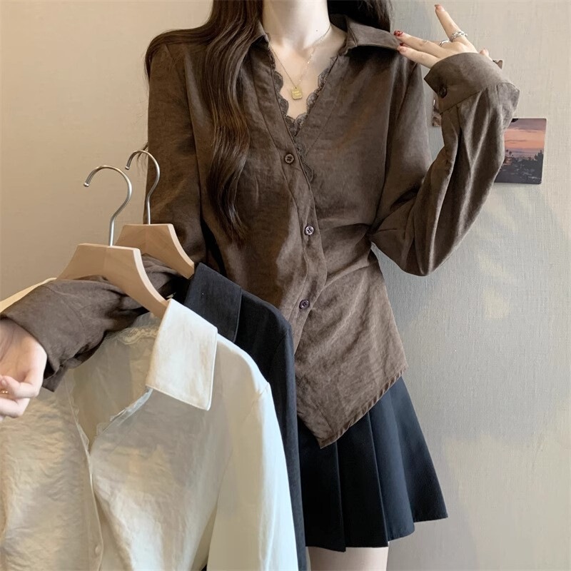 Plus-size French lace long-sleeve shirt for women, autumn fashion, retro style, high-end feel, flattering top for curvy figures Plus-size French lace long-sleeve shirt for women, autumn fashion, retro style, high-end feel, flattering top for curvy figures