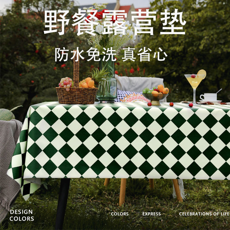Picnic Outdoor Tablecloth Waterproof and Oil-Proof No-Wash Anti-Scalding High-End Pvc Desk Ins Style Tablecloth Mat