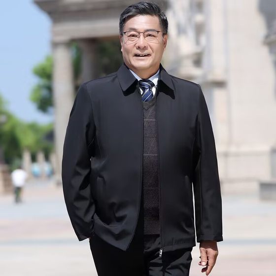 Middle-aged Men's Coat Spring and Autumn Men's Coat Middle-aged Men's Business Casual Lapel Top Middle-aged Jacket