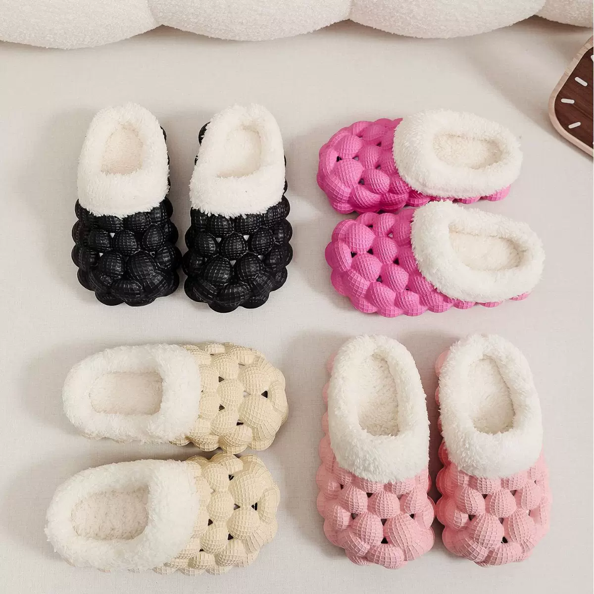 批发冬季防滑厚底EVA款可爱保暖加绒休闲百搭居家室内外穿棉拖