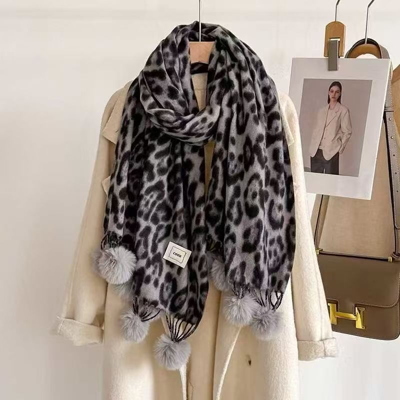 Bufanda Chal Térmica con Estampado de Leopardo de Lana para Mujer