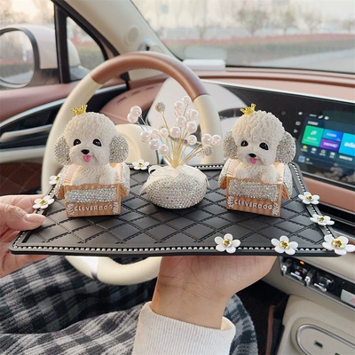 Car ornaments Head-Shaking Dog Figurine, High-End Car Decorations - two-diamond-studded-crown-teddy-dogs-diamond-studded-starry-sky-ornament-daisy-big-diamond-cushion