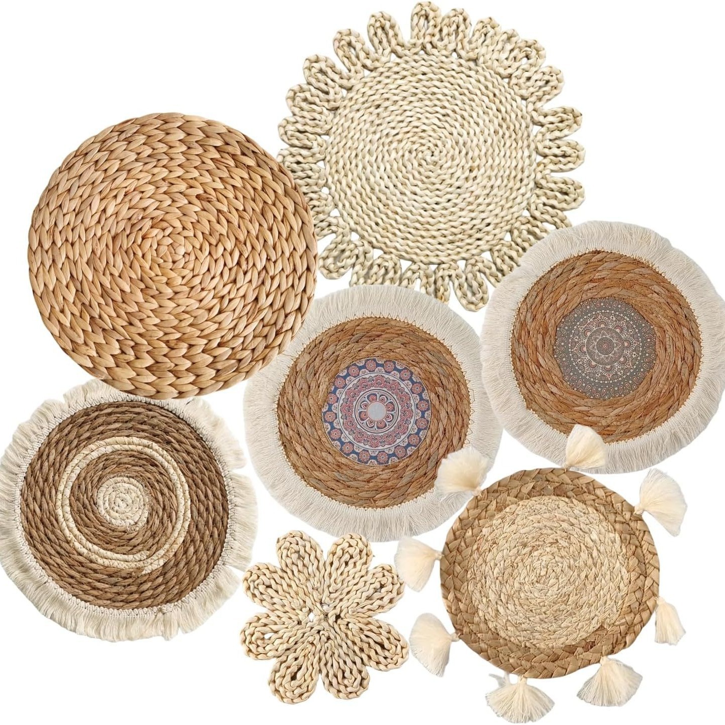 Cestas bohemias de pared conjunto de pared de paña trenzada pared decoración residencial puerta de entrada decoración de la sala de estar colgante trenzada a mano