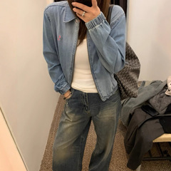 RL拉夫哈灵顿夹克牛仔立领拉链外套小马刺绣美式复古哈灵顿外套女