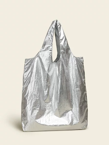 Niche fashion trendy metallic silver bag for women, large-capacity tote bag, 2026 new model shoulder bag, eco-friendly shopping bag