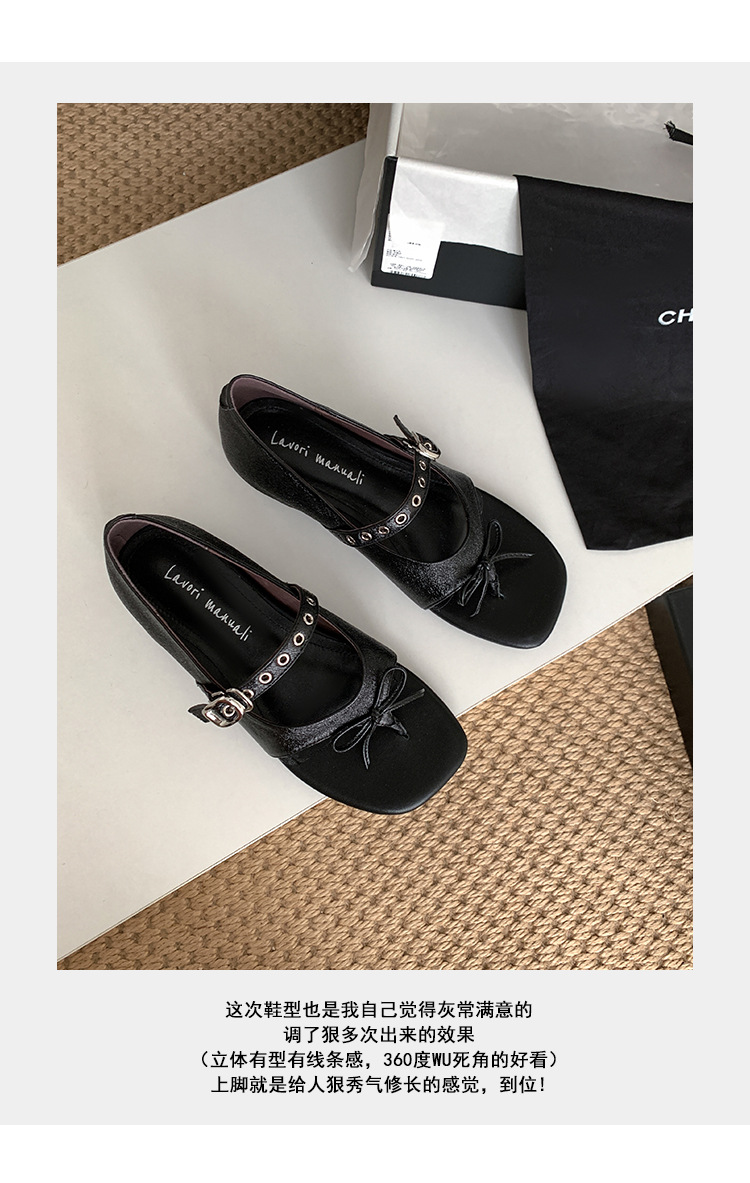 Sandal xỏ ngón đế bệt thiết kế độc đáo nơ bướm quai ngang La Mã — màu đen, màu mơ, bạc chi tiết 3