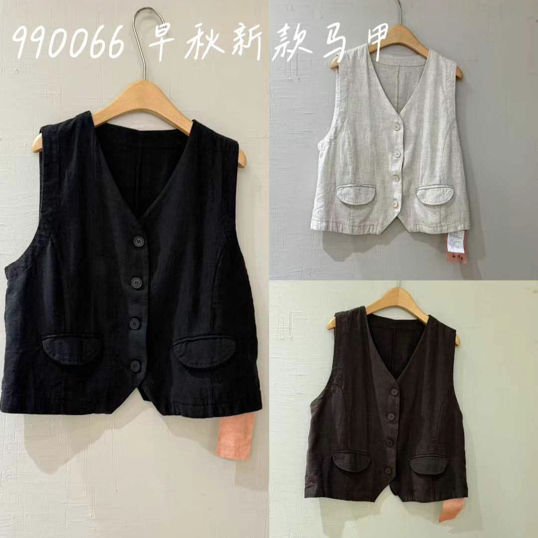 Popular Linen Casual Vest Tops for Women Early Autumn New Style Literary Retro Fashion Versatile Linen Vest Tops for Women