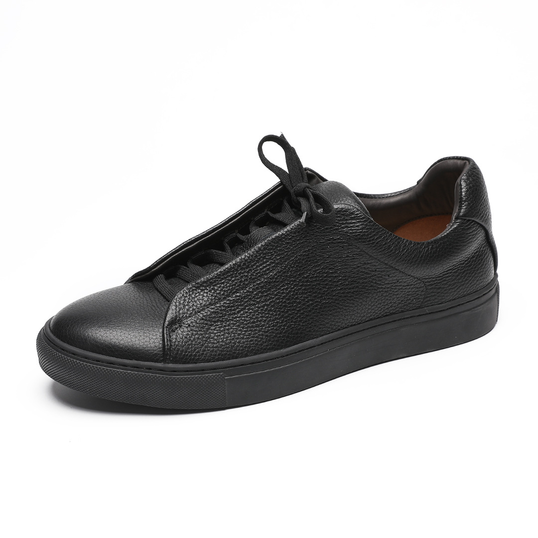 Bow Long Dream Head Layer Cowhide White Shoes Spring New Litchi Pattern Casual Leather Sneakers Business Dress Men's Leather Shoes