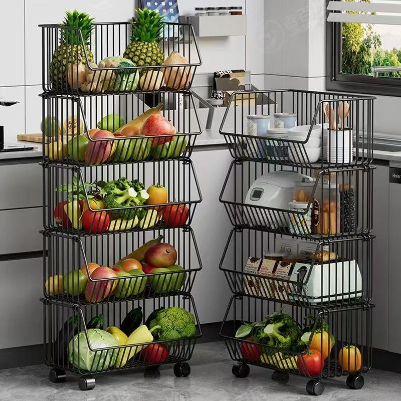 厨房氺果蔬菜篮子多层置物架可移动小推车收纳筐加粗加厚加大容量