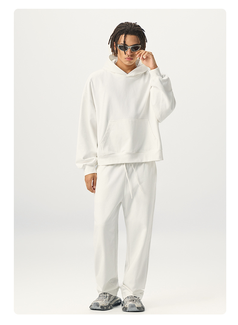 Herrenbekleidung, kurz, weit, 420 g Frottee, Sweatshirt, Jogginghose, Set mit American Fog-Kapuzenpullover, Freizeithose_voghion.com