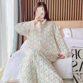 秋冬季空气棉夹层孕妇带胸垫哺乳月子裙加带调节扣托腹裤