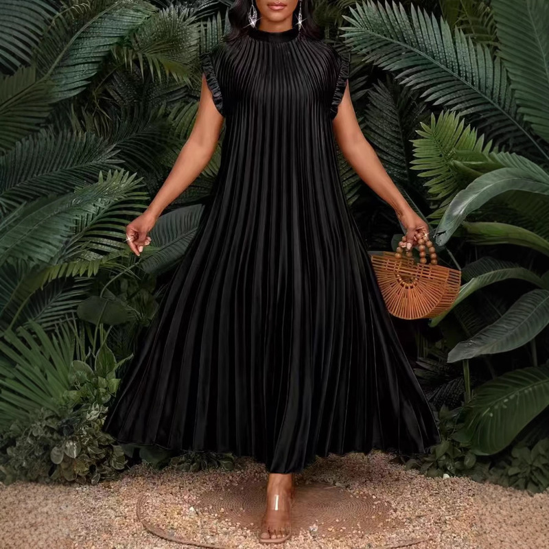 In-Stock Plus-Size Elegant Dress European and American Style Pleated Long Dress with Small Flutter Sleeves Goddess-Style Long Dress Bridesmaid Dress In-Stock Plus-Size Elegant Dress European and American Style Pleated Long Dress with Small Flutter Sleeves Goddess-Style Long Dress Bridesmaid Dress