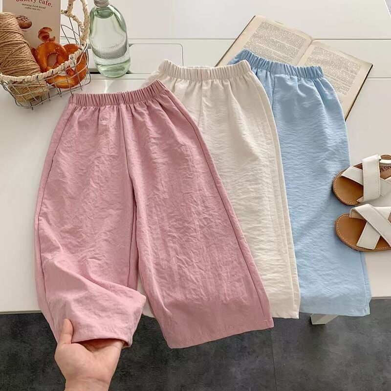 In-Stock Summer New Children's Solid Color Wide-Leg Cropped Pants for Girls, Loose Casual Pants for Baby Girls, Nifu Yamamoto Style Pants In-Stock Summer New Children's Solid Color Wide-Leg Cropped Pants for Girls, Loose Casual Pants for Baby Girls, Nifu Yamamoto Style Pants