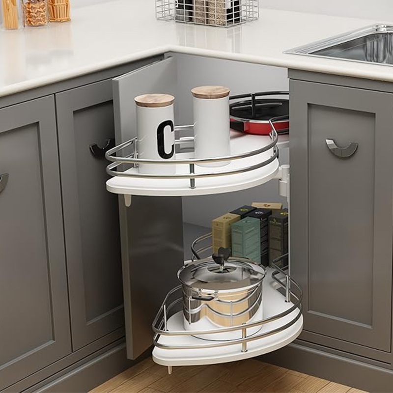 Suministro transfronterizo Cesta de tiro de esquina Gabinete de cocina Cesta de tiro de platillo volante de doble puerta de almacenamiento de esquina fabricante de cesta de tiro