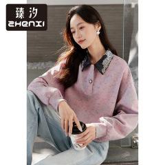 臻汐の新型女性長袖POLO襟ビーズ刺繍プリントのスウェットのファッション的なゆったりとしたカジュアルな上着SQ556