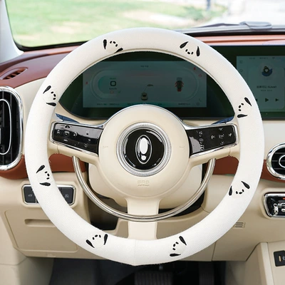Little Daisy Car Steering Wheel: Steering wheel cover - cotton-and-linen-embroidered-multiple-black-and-white-dog-steering-wheel-cover-38cm