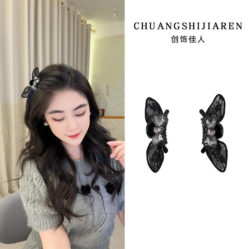 甘いレースのウサギの耳リボン小さなヘアクリップ女性プリンセスヘアクリップ後頭部ヘアシャーククリップヘッドバンド|undefined