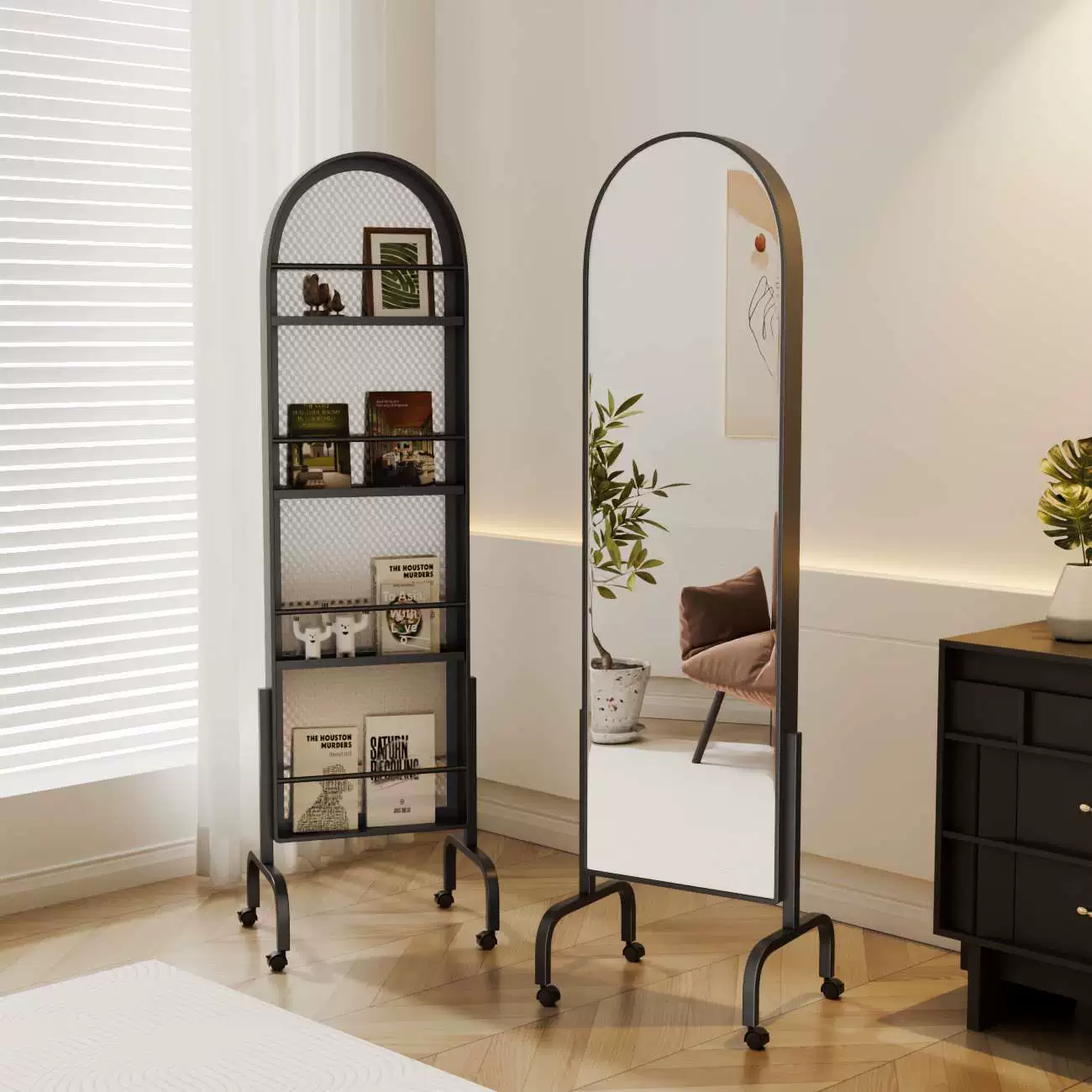 Гостиная крыльцо Iron Magazine Полка от пола до потолка Съемное многофункциональное зеркало в полном теле Современный креативный дизайн