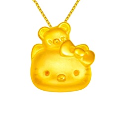可愛周家KT貓吊墜吊墜黃金款可愛貓背熊吊墜項鍊時尚珠卡通貓吊墜