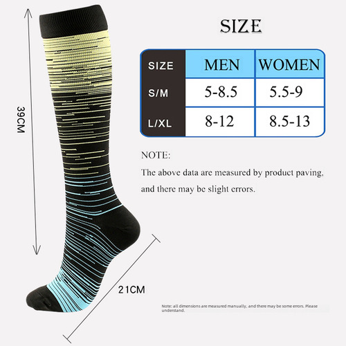 New Multicolor Gradient Striped Compression Socks Calf Socks Nylon Sports Socks Foreign Trade Cross-border Sports Pressure Socks