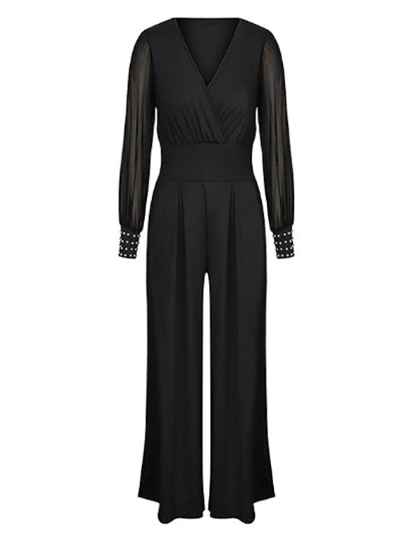 2024 transfronterizo Amazon mujer V-collar hilo de malla remaches de costura manga larga cintura recta pantalon elegante image 4
