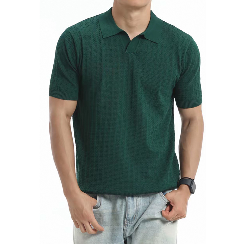 Polo camiseta de punto camiseta de manga corta hombre gaviota cuello V rayas vieja camiseta de negocios de verano fábrica transfronteriza al por mayor