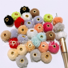 毛球隔珠通孔仿兔毛布艺大孔串珠 DIY手机链钥匙链串珠笔材料配件
