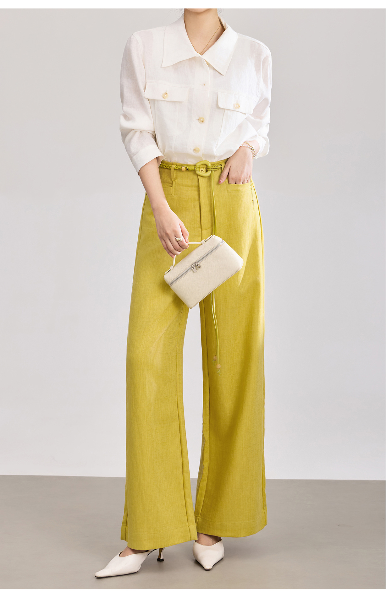 Quần culottes nữ ống rộng chất liệu cotton pha linen mát lạnh — Xanh lông mòng đen chi tiết 15