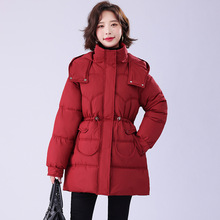 连帽收腰羽绒棉服女装2025爆款时尚冬季加厚棉袄外套中长款棉衣