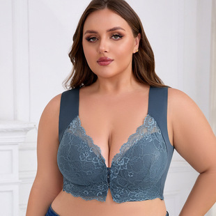 European and American Cross-Border Plus Size Bra, Thin Front Buckle Vest, Women's Push-Up Beautiful Back Front Buckle Fixed Cup Bra