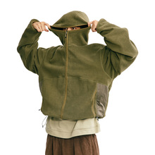 摇粒绒卫衣男士秋冬棉衣夹克户外运动纯色宽松连帽高领羊羔毛外套