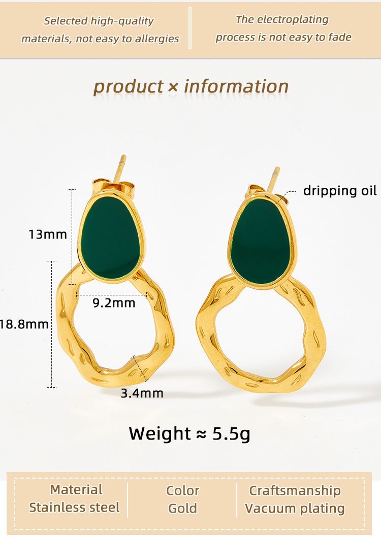 Retro Solid Color Stainless Steel Plating Drop Earrings 1 Pair display picture 2