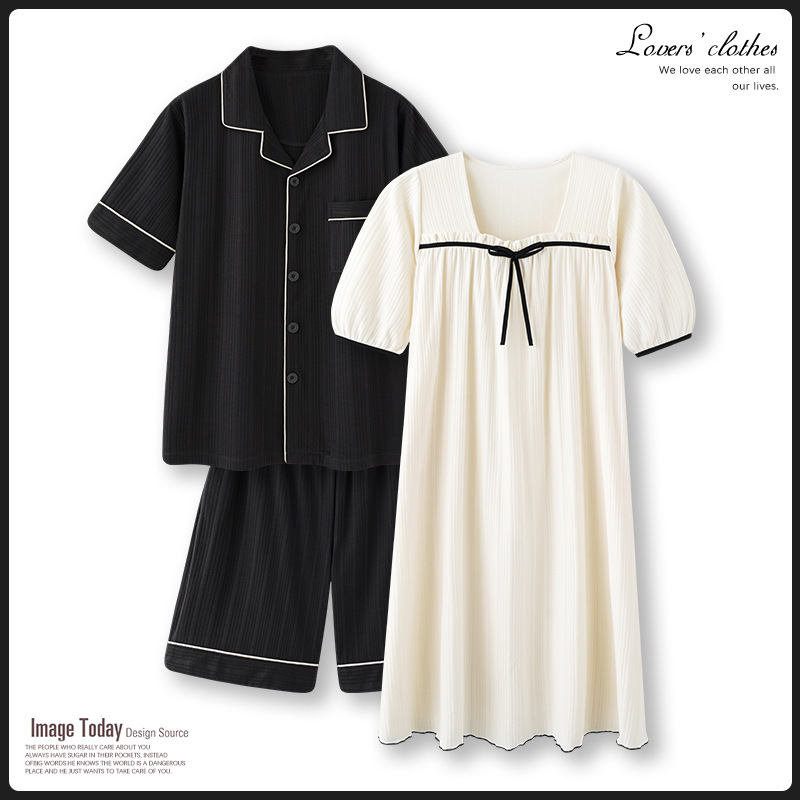 Couple's Summer Pajamas, Pure Cotton Nightgown, Summer Women's Style 2025 New Thin Pure Cotton Maternity Plus Size Men's Set Couple's Summer Pajamas, Pure Cotton Nightgown, Summer Women's Style 2025 New Thin Pure Cotton Maternity Plus Size Men's Set