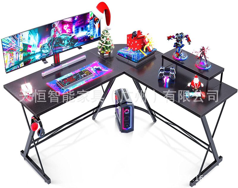 Electric Style Carbon Fiber Desktop L-Shaped Gaming Desk with Monitor Stand Office Desk Gaming Style