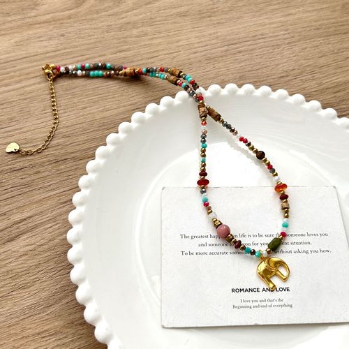 Retro Gold Small Elephant Beaded Necklace for Women, New Chinese Style, Versatile and Elegant Lockchain, Unique and High-End Accessory, Wholesale