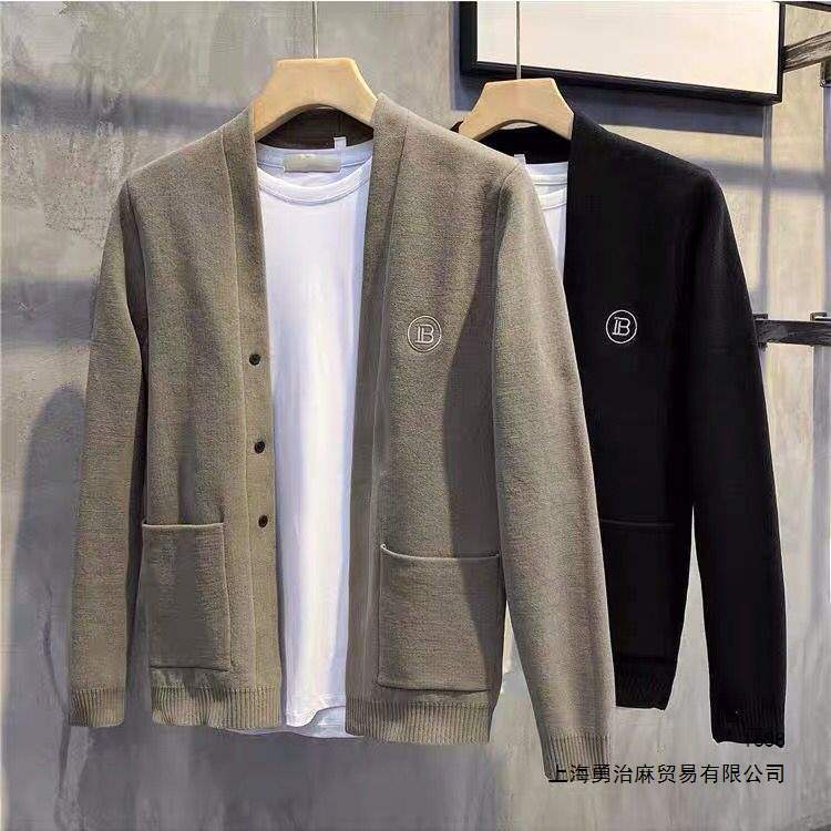 2026 Autumn B-shaped Embroidered Chenille Cardigan for Men, Korean Style, Fashionable and Simple Knit Sweater, Casual Lightweight Jacket