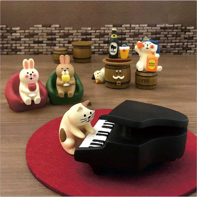 Zakka日本式猫雑貨バーブラインドボックスアクセサリー装飾道具ピアノ猫樹脂工芸品小物|undefined