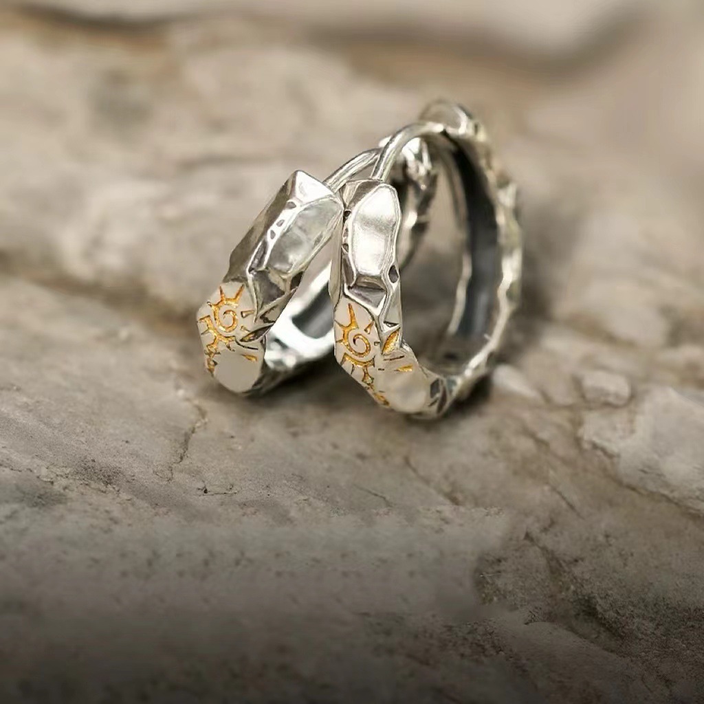 Xinqi Jewelry Retro Wishing Stone Earrings Men's Personality Trend Cold Wind Fashion Thai Silver Irregular Stone Earrings