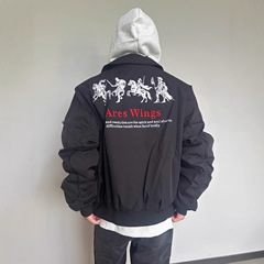 外贸美式街头战马刺绣字母翻领飞行夹克男女春秋薄款百搭情侣外套