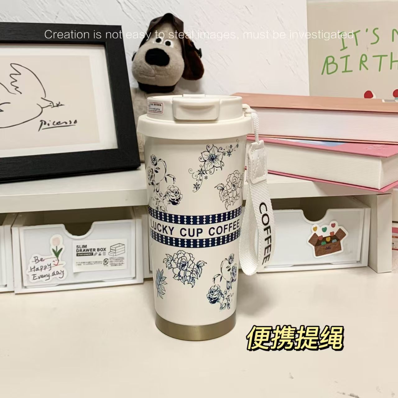 Taza de vacío de lirio de los valles al por mayor Taza de agua de paja de acero inoxidable 316 de gran capacidad Taza de café de alto valor para niñas Regalo