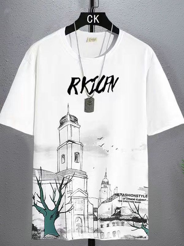 Camiseta de manga corta de seda de hielo para hombre verano 2023 nueva camiseta de tinta de salpicaduras con sensación de hielo para hombres jóvenes de moda image 5