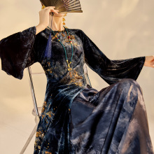 秋季 2025新款长袖巨好看国风旗袍长裙女新中式丝绒连衣裙子N9095