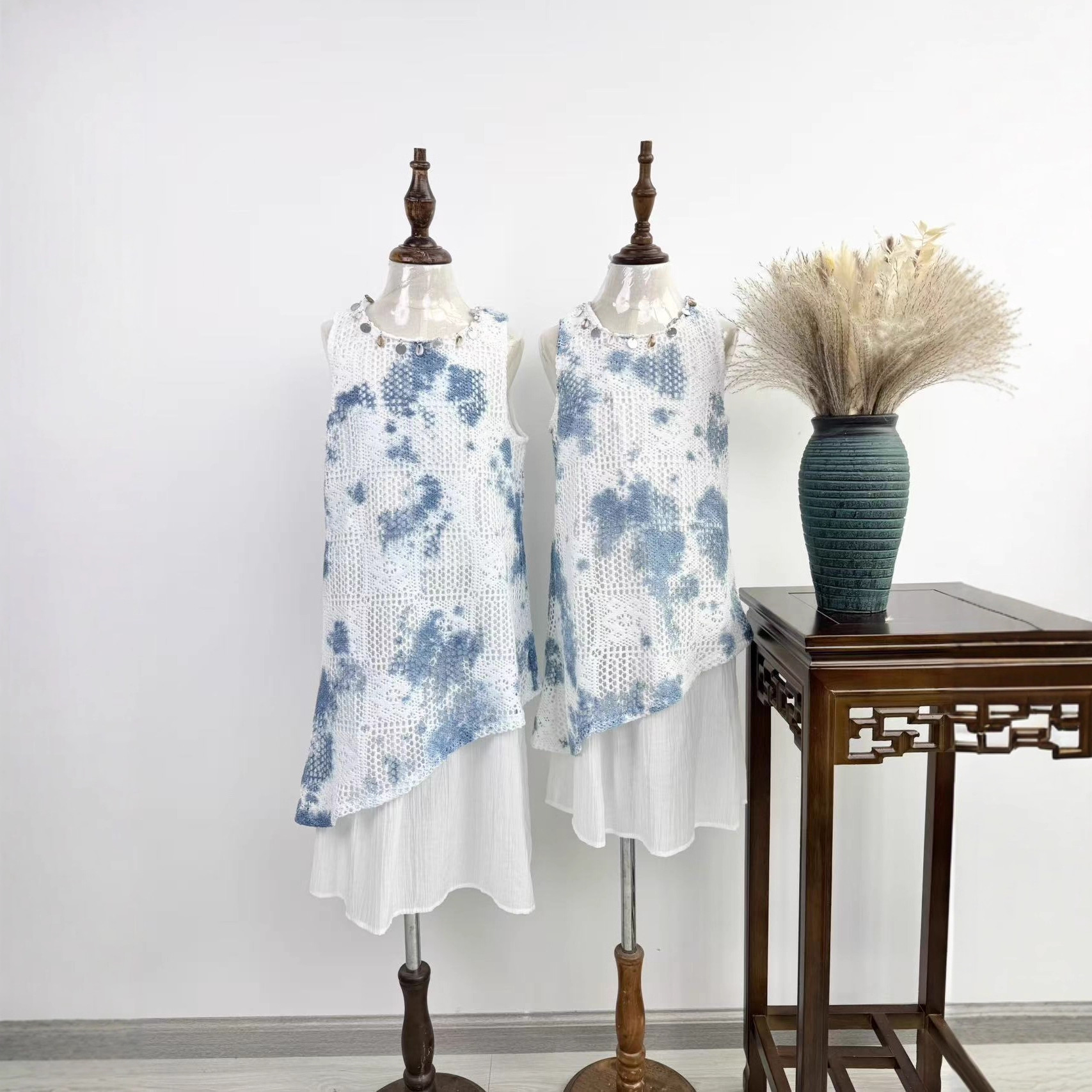 Dali Handmade Tie-Dye Dress Travel Suspender Skirt Girls Chinese Dress Ethnic Style Asymmetrical Suspender Skirt