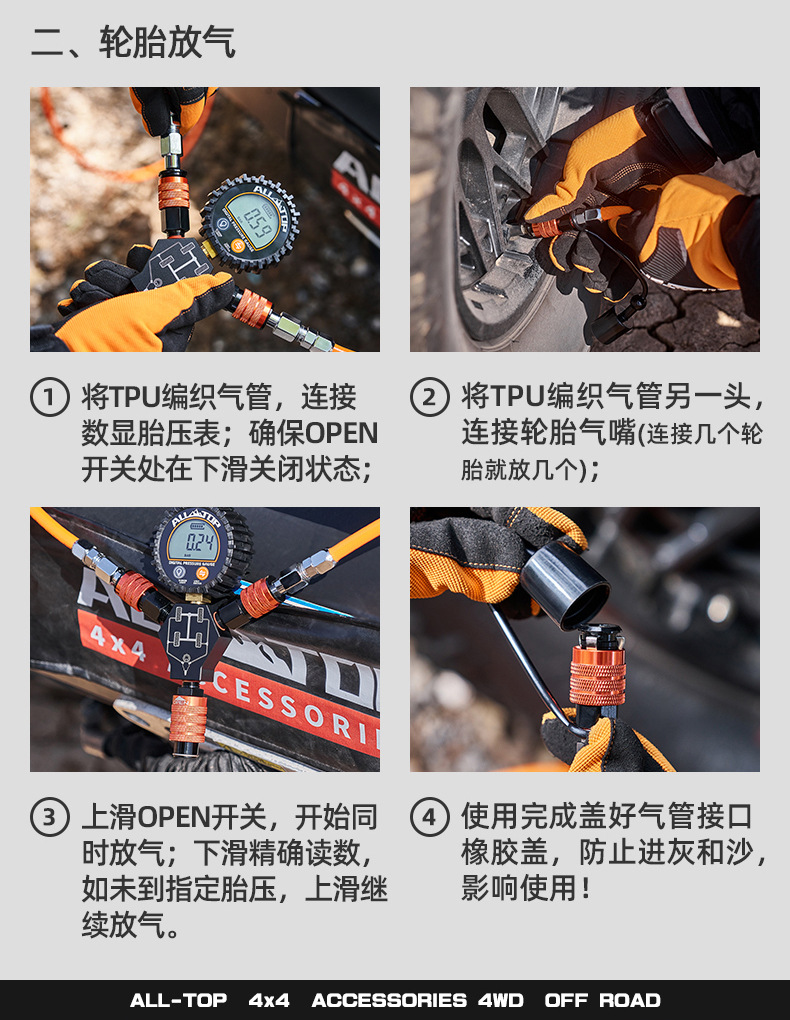 ALLTOP car off-road four-charge tube charging and discharging integrated high-precision desert outdoor tire pressure monitoring meter