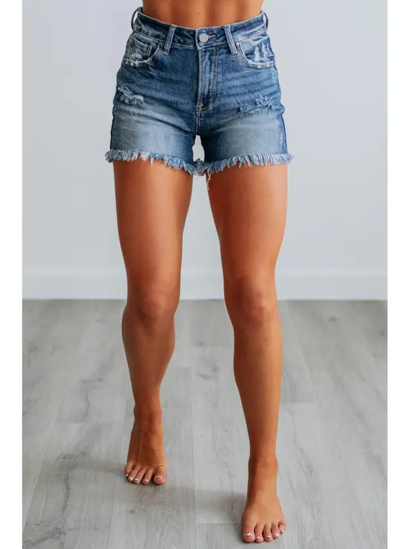 Women's Clothing Distressed Denim Shorts – Vintage Ripped High Waist Casual Hot Pants With Stretch Fit​​_ecoleips.com