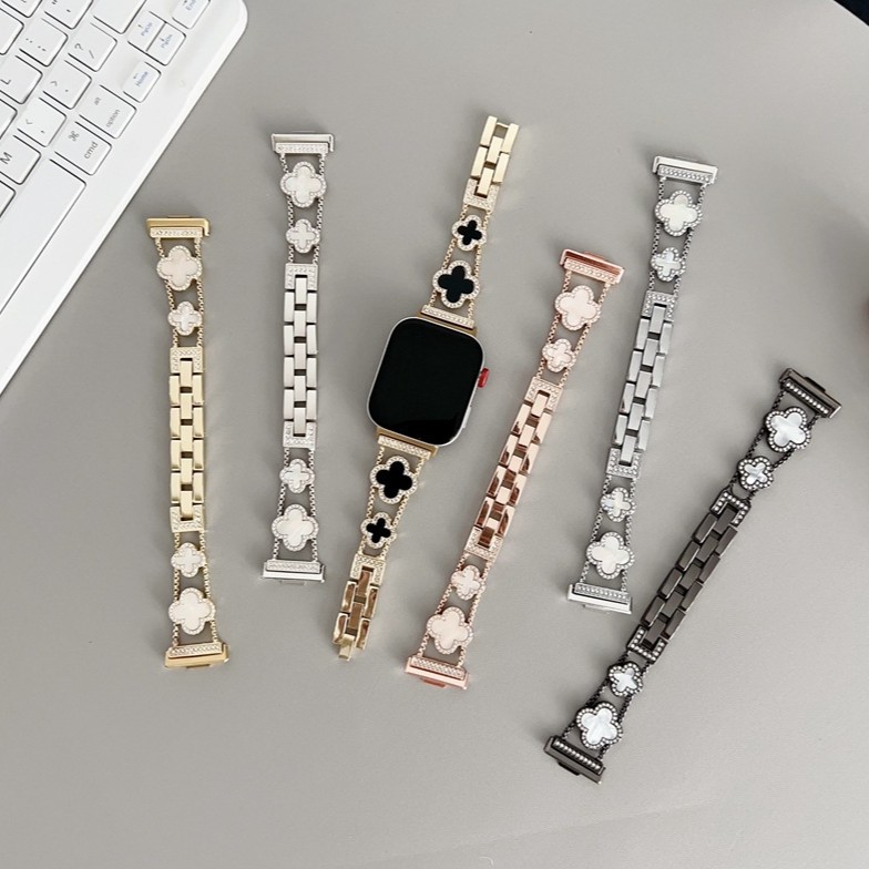 Suitable for Apple Watch Strap S10 Four-Leaf Clover Mother-Of-Pearl Piece Iwatch9/8/7 High-End Se Women's Summer